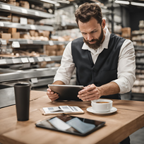 A man on the tablet placing order